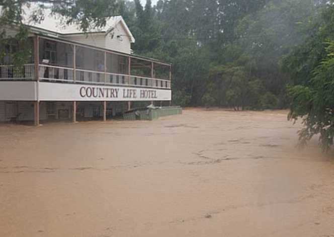 The 2009 flood hits Country Life Pub at Kin Kin. Photo-Kupa Ngaira